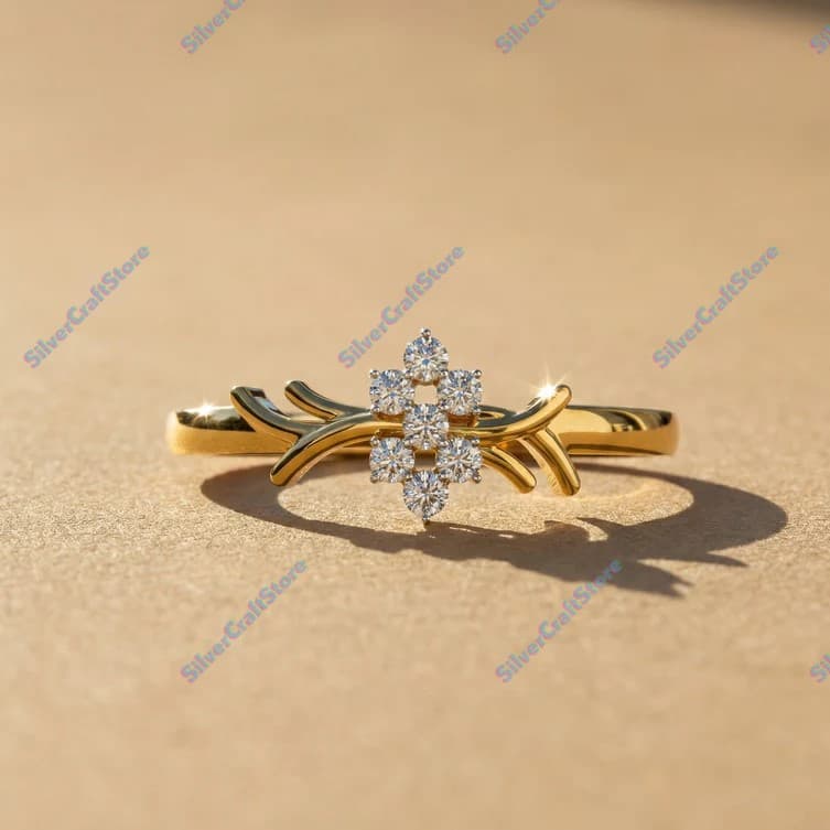Enchanted Bloom Sterling Silver Ring – Floral Cluster CZ, Gold Plated Fairycore Jewelry