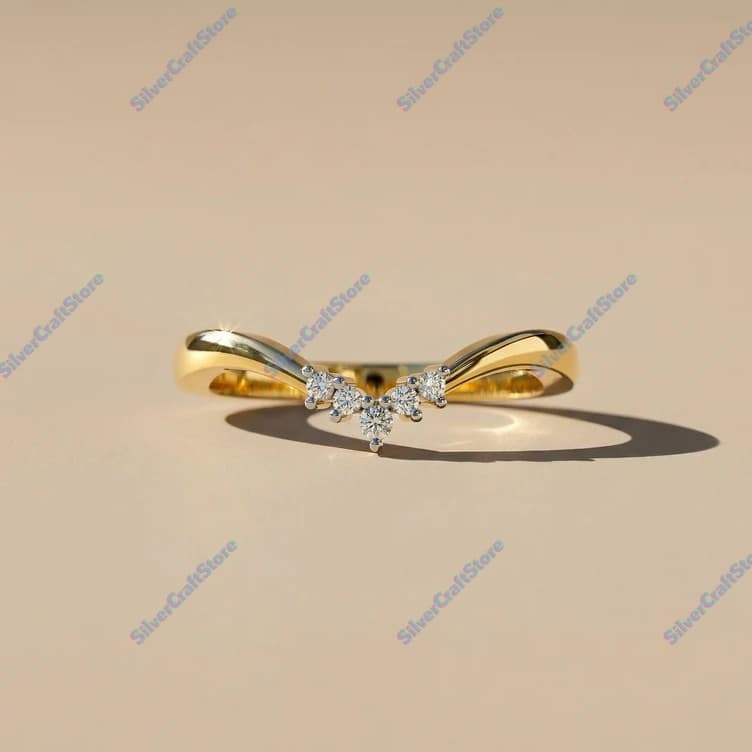 Sterling Silver Wishbone Ring – 14K Gold Polish 5 Stone Band